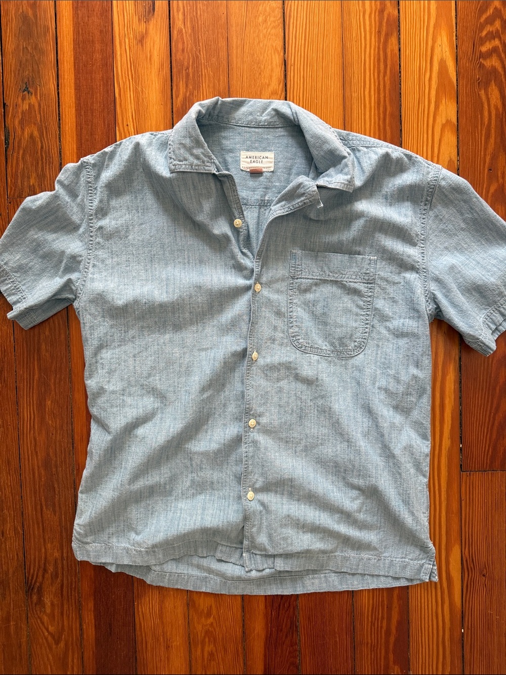 American Eagle Outfitters Light Blue Short-Sleeve Button-Down Shirt